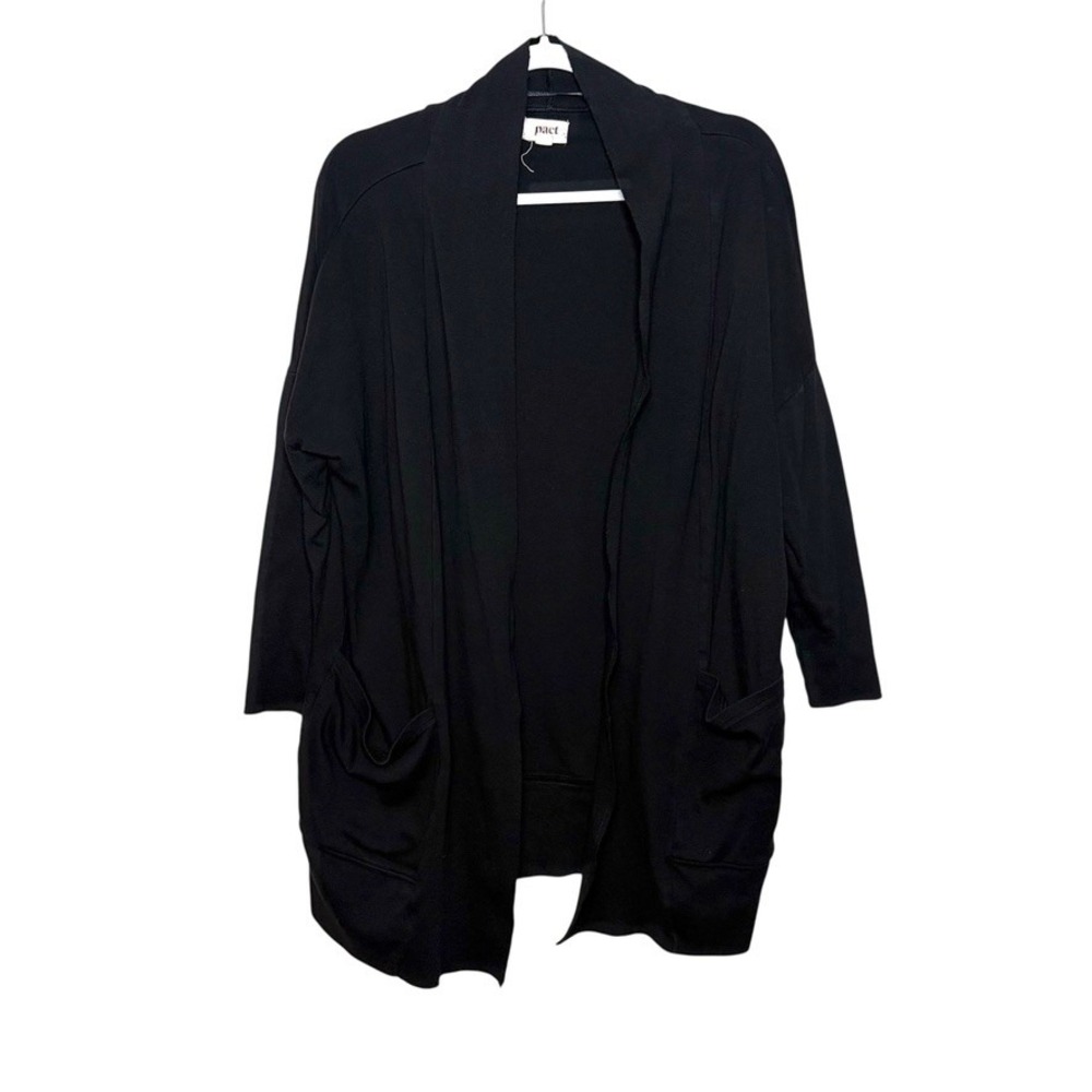 Pact‎ Open Front Cardigan Black Pockets Casual Comfy Women XS Oversized